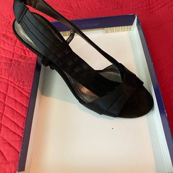 Black Satin 4 inch Heels. - Picture 2 of 5